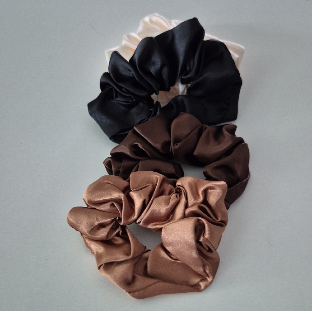 Luxurious Black and Brown Satin Hair (4-Scrunchies )